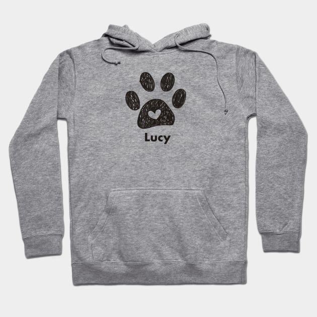 Lucy name made of hand drawn paw prints Hoodie by GULSENGUNEL